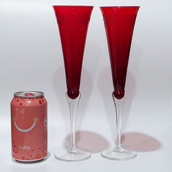 (2) Lenox 11" Holiday Gems Ruby Fluted Glasses - Picture 2 of 13